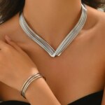 Kit 3 Feminino Linhas Texturizadas Colar Brincos Pulseira Banhada a Prata 925 ou...
